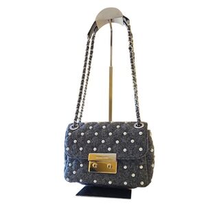 Michael Kors Sloan Small Quilted Wool Felt Pearl Embellished Chain Shoulder Bag